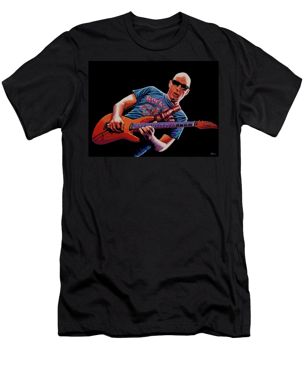 Joe Satriani T-Shirt featuring the painting Joe Satriani Painting 2 by Paul Meijering