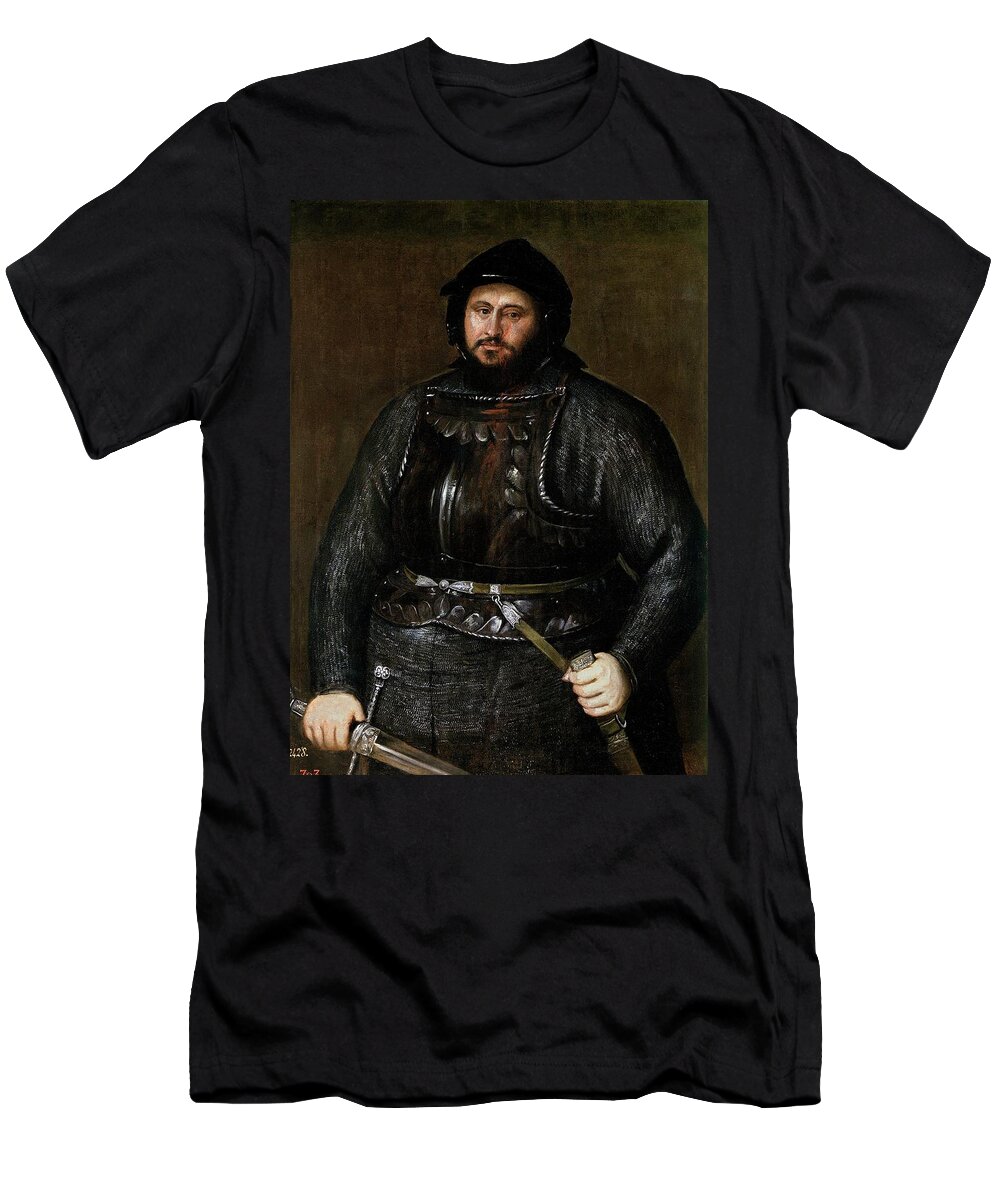 John Frederick I Of Saxony T-Shirt featuring the painting 'John Frederick I of Saxony', 1548, Italian School, Oil on canvas,... by Titian -c 1485-1576-