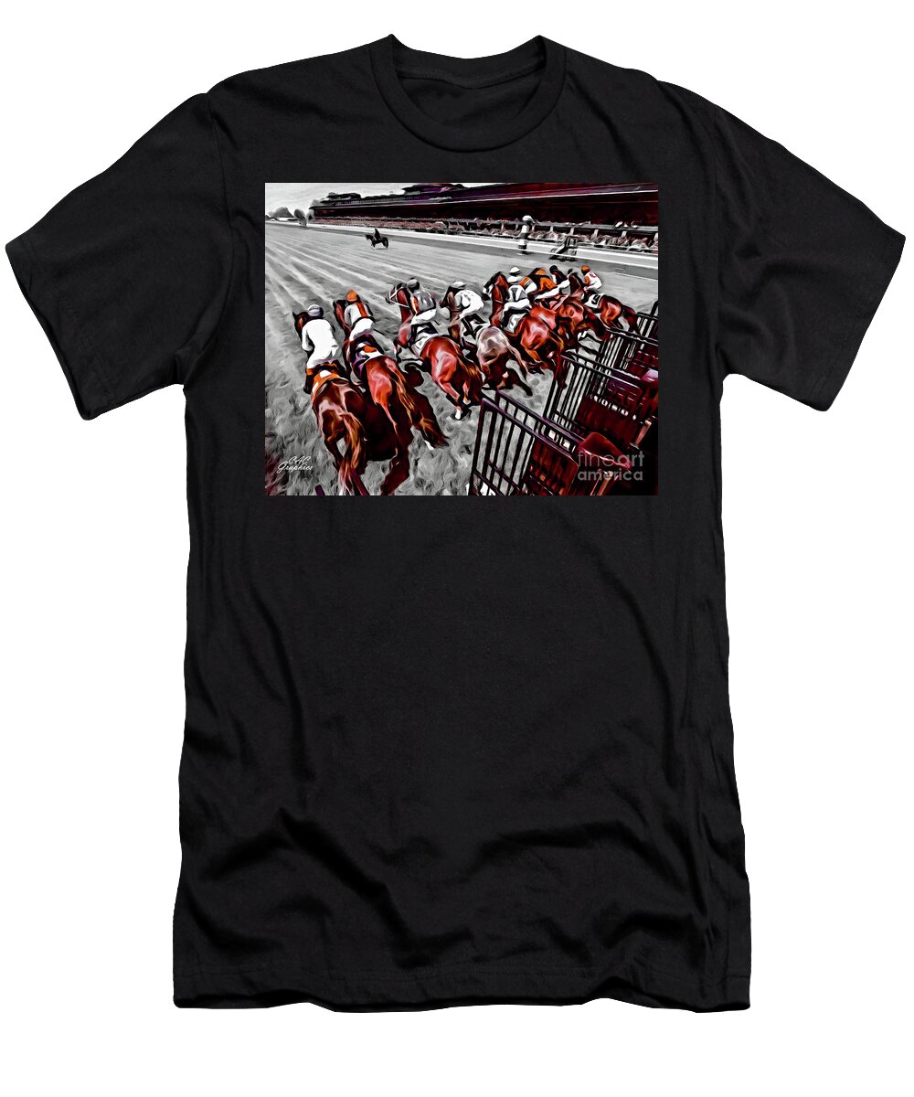 Keeneland T-Shirt featuring the digital art Keeneland Out Of The Gate by CAC Graphics