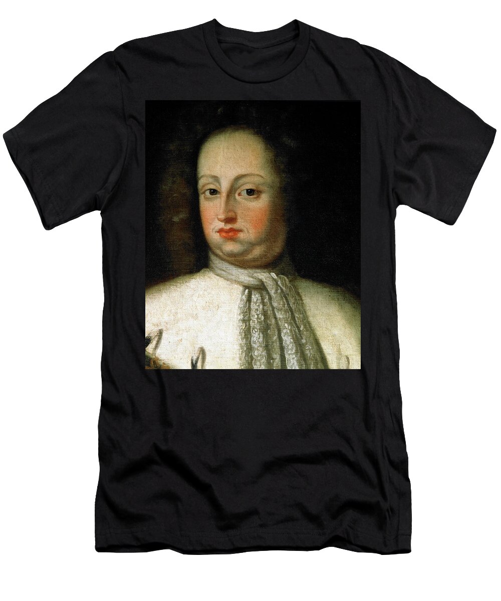 Carlos Xi De Suecia T-Shirt featuring the painting King Charles XI of Sweden 1655-97 by artist unknown. Kalmar Castle, Sweden. CARLOS XI DE SUECIA. by Album
