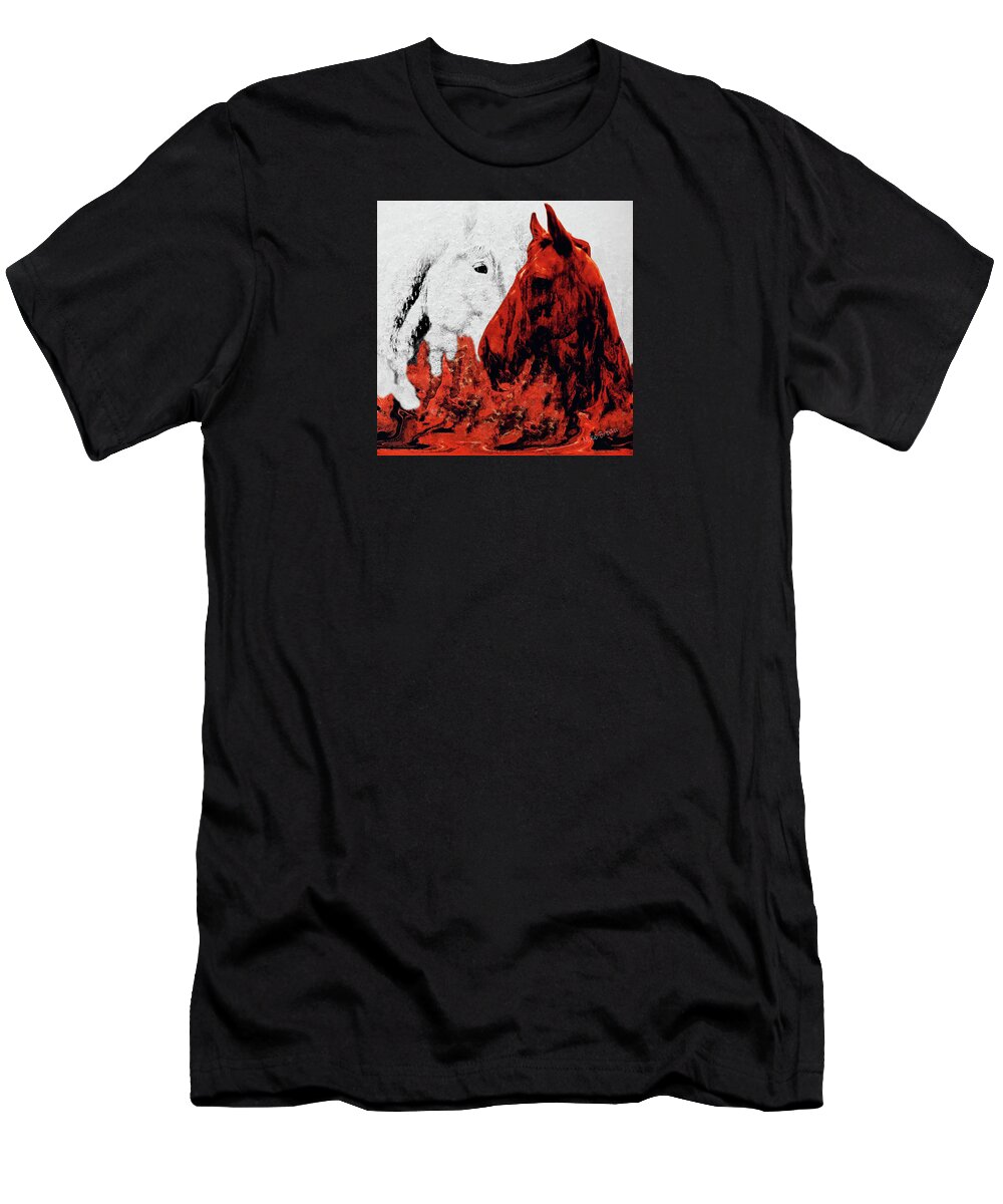 Lava Flow And Lady Pumice-equine Portrait T-Shirt featuring the mixed media Lava Flow and Lady Pumice-Equine Portrait by Mike Breau