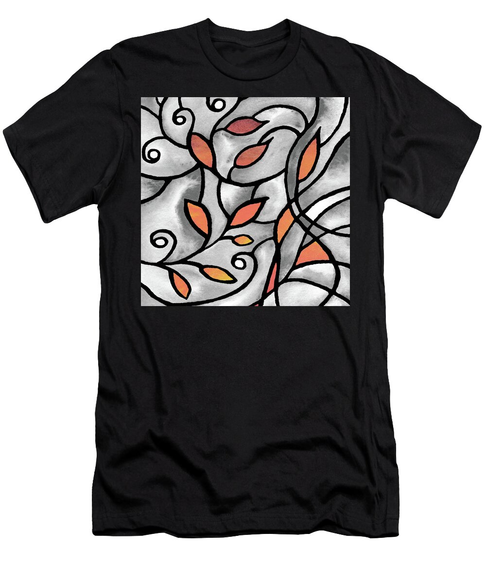 Gray T-Shirt featuring the painting Leaves And Curves Art Nouveau Style XII by Irina Sztukowski