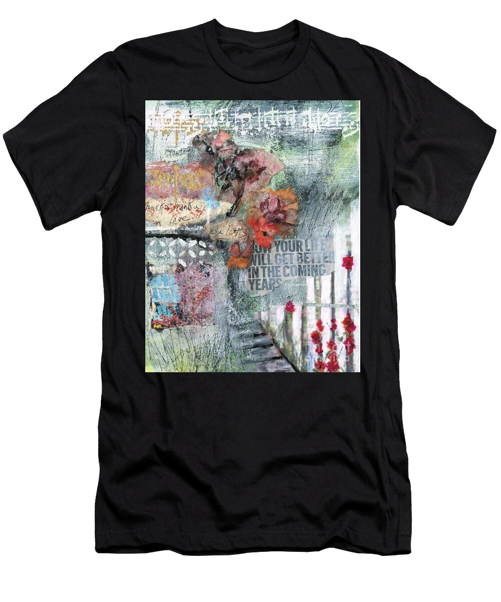 Flowers T-Shirt featuring the painting Life Gets Better with Age by Frances Marino