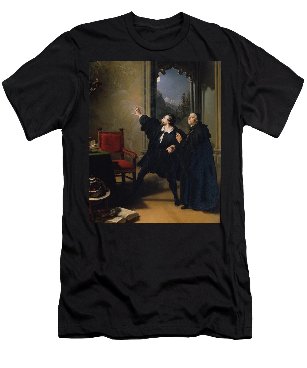 Renaissance T-Shirt featuring the painting Manfreds Sterbestunde by Johann Peter Krafft