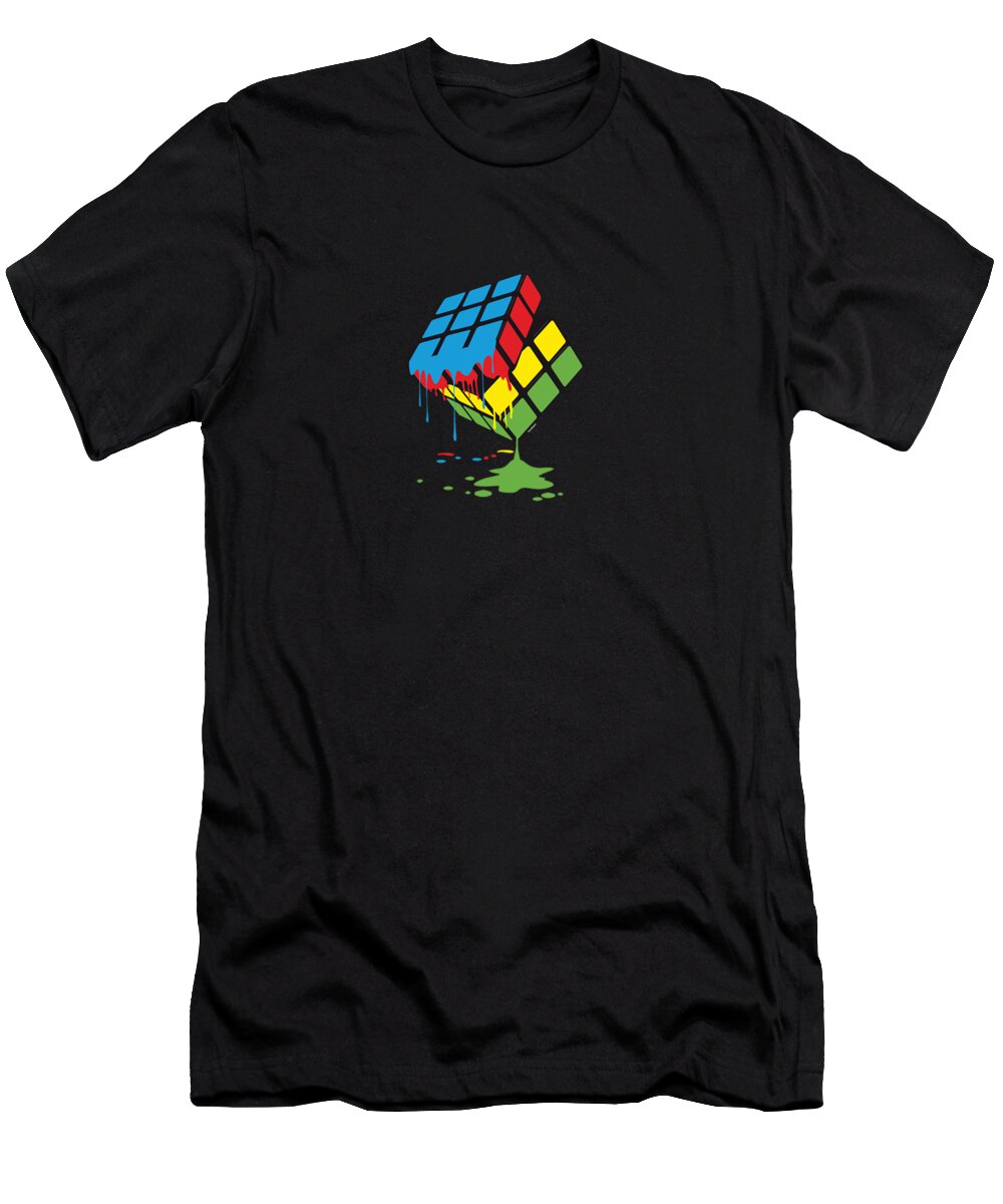 Puzzle T-Shirt featuring the digital art Melting Rubix Cube Abstract Rubix Cube Lovers by Thomas Larch