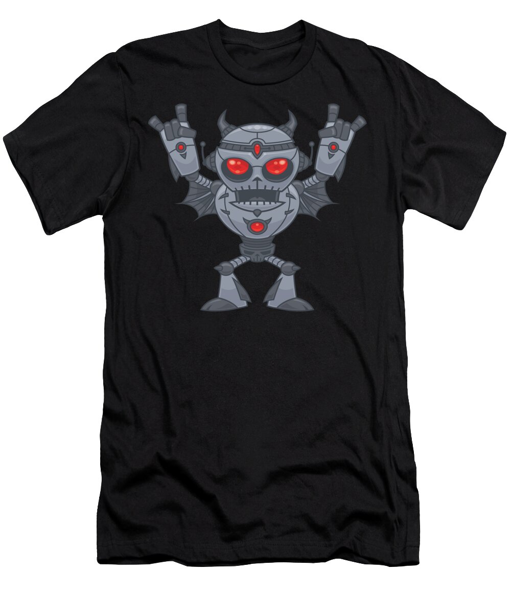Robot T-Shirt featuring the digital art Metalhead - Heavy Metal Robot Devil by John Schwegel
