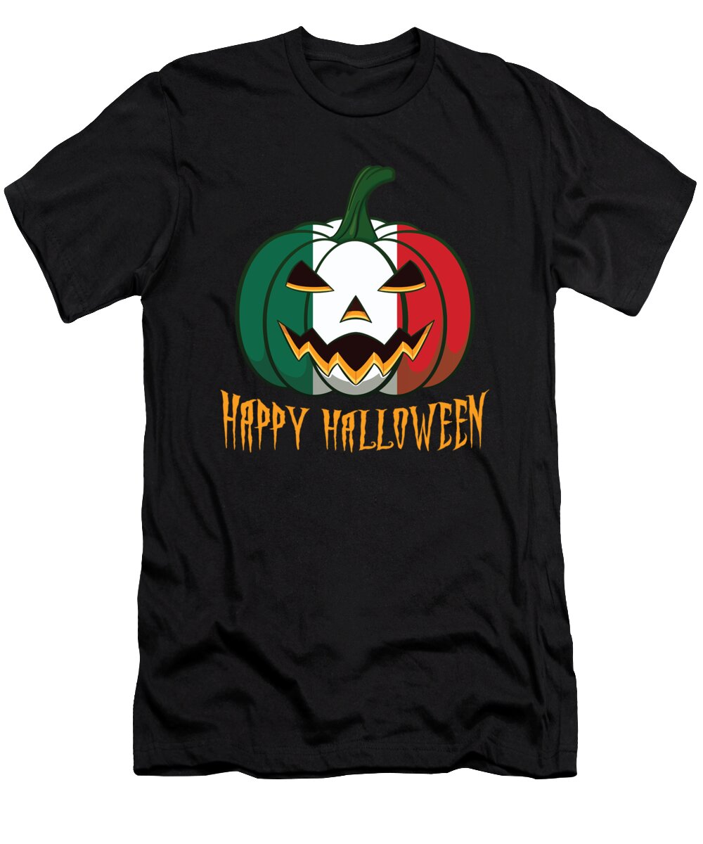 Mexico Halloween Costume T-Shirt featuring the digital art Mexican Flag Halloween Pumpkin Jack o Lantern Costume by Martin Hicks