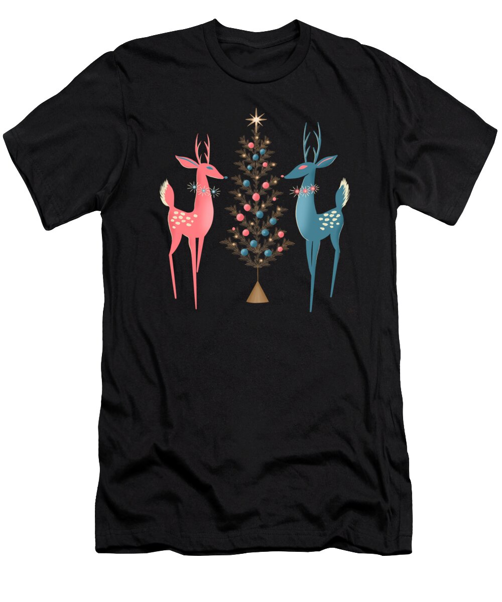 Painting T-Shirt featuring the painting Midcentury Pink And Aqua Holiday At The North Pole by Little Bunny Sunshine