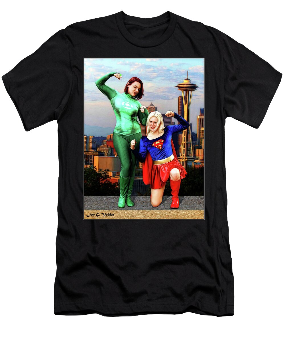 Super T-Shirt featuring the photograph Mighty Heroes In Seattle by Jon Volden