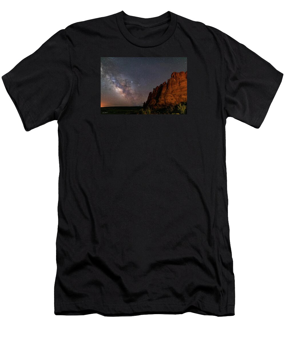 Moab T-Shirt featuring the photograph Milky Way at Navajo Rocks 2 by Dan Norris