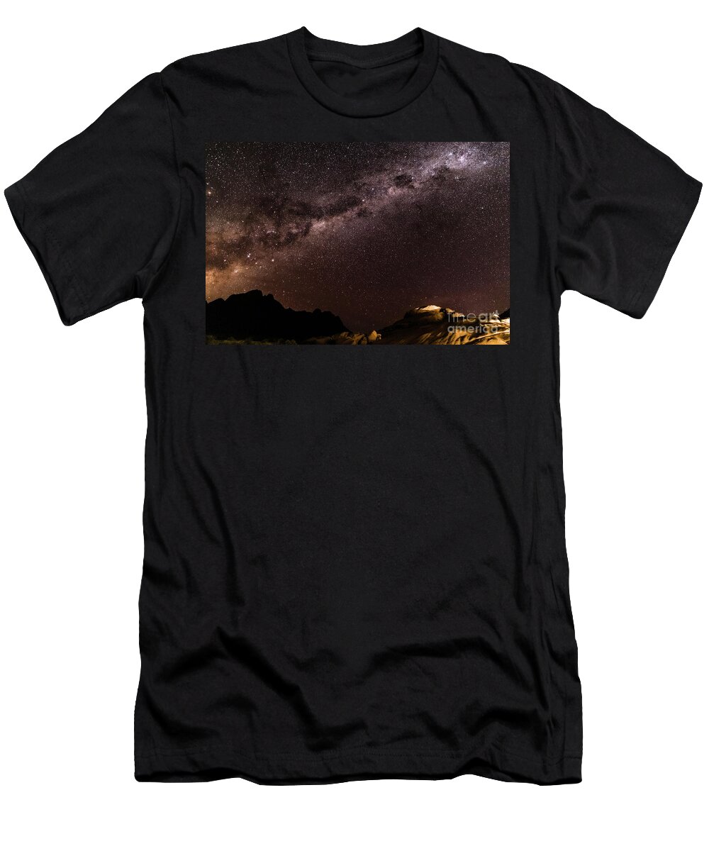 Milkyway T-Shirt featuring the photograph Milkyway over Spitzkoppe, Namibia by Lyl Dil Creations