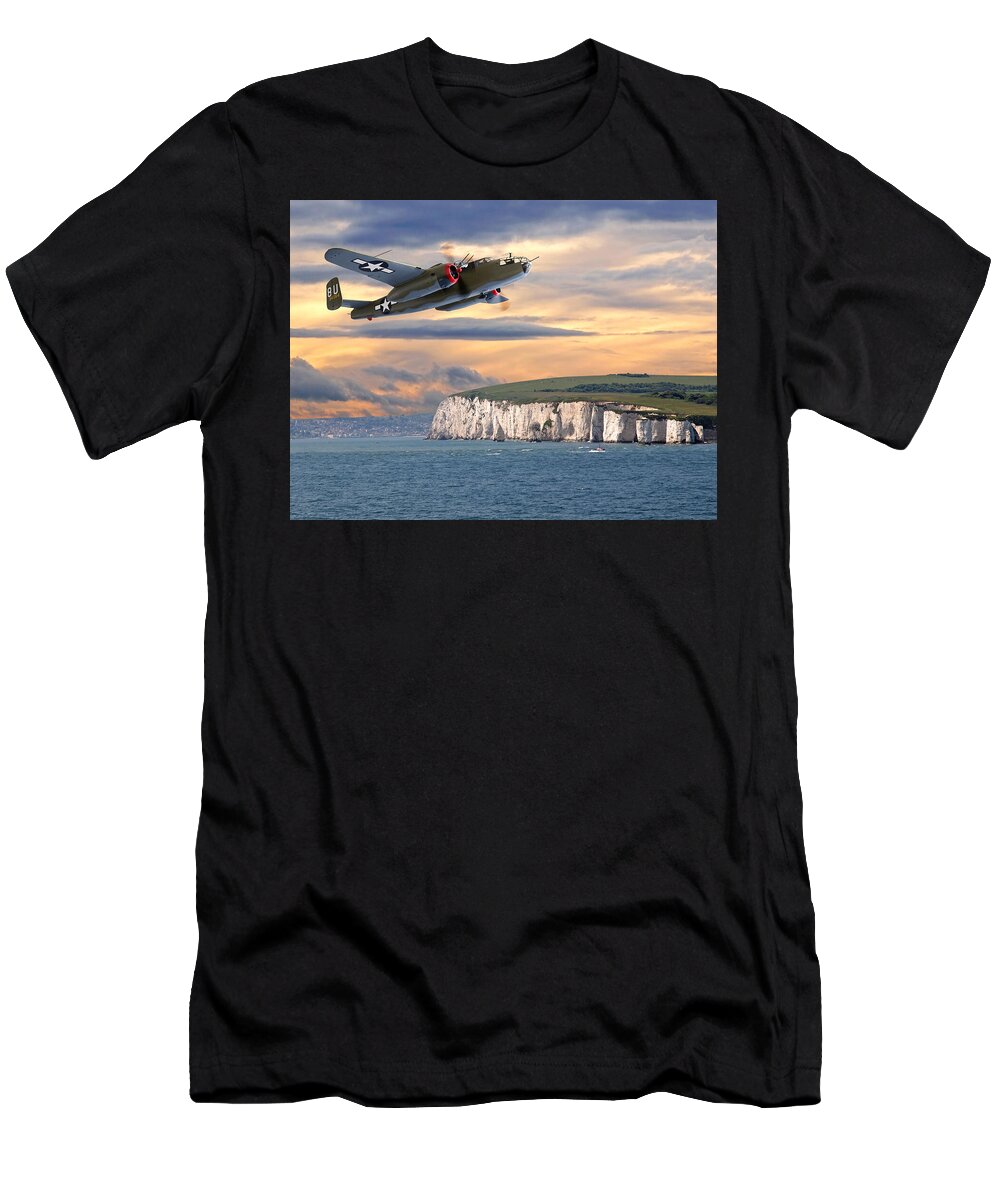 Aviation T-Shirt featuring the photograph Mission Complete B-25 Over White Cliffs Of Dover by Gill Billington
