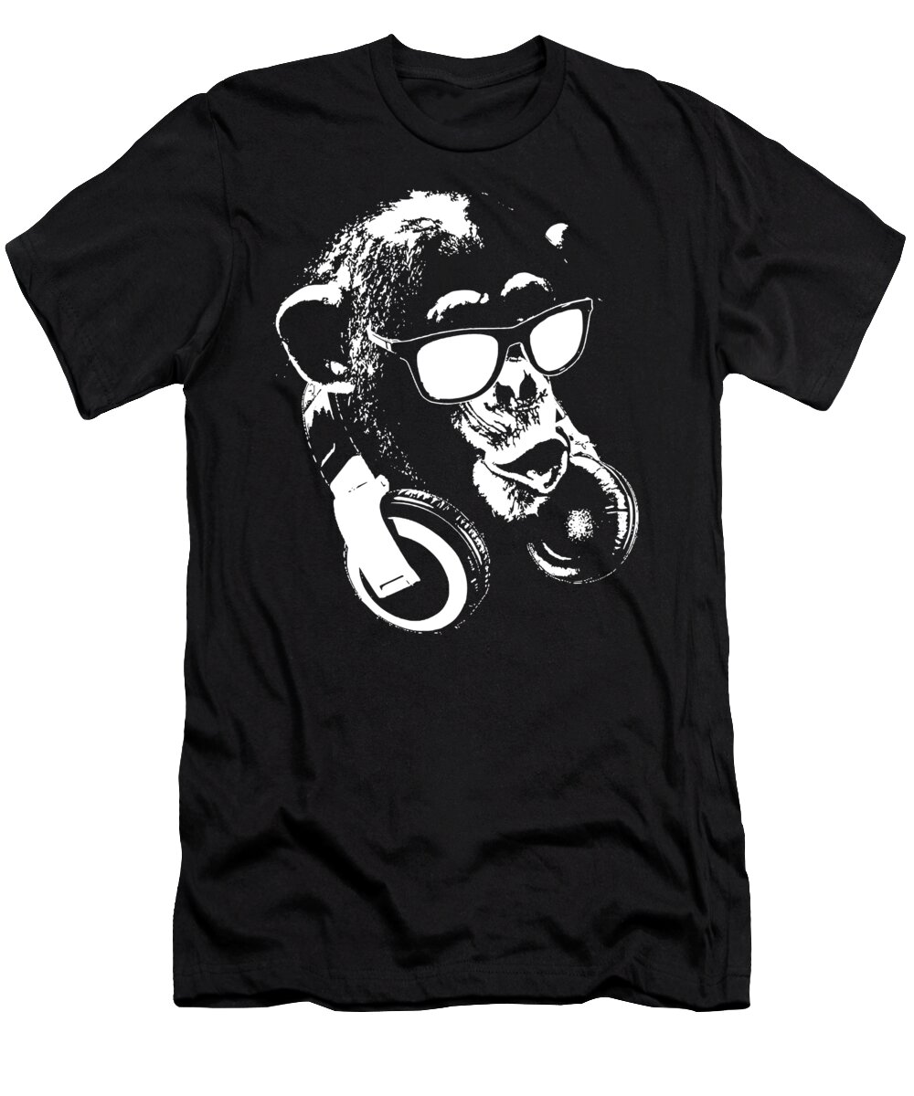 Monkey T-Shirt featuring the digital art Monkey DJ Minimalistic by Filip Schpindel