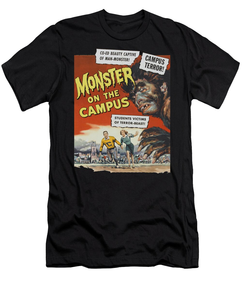Movie T-Shirt featuring the digital art Monster On The Campus Vintage Movie Poster by Filip Schpindel