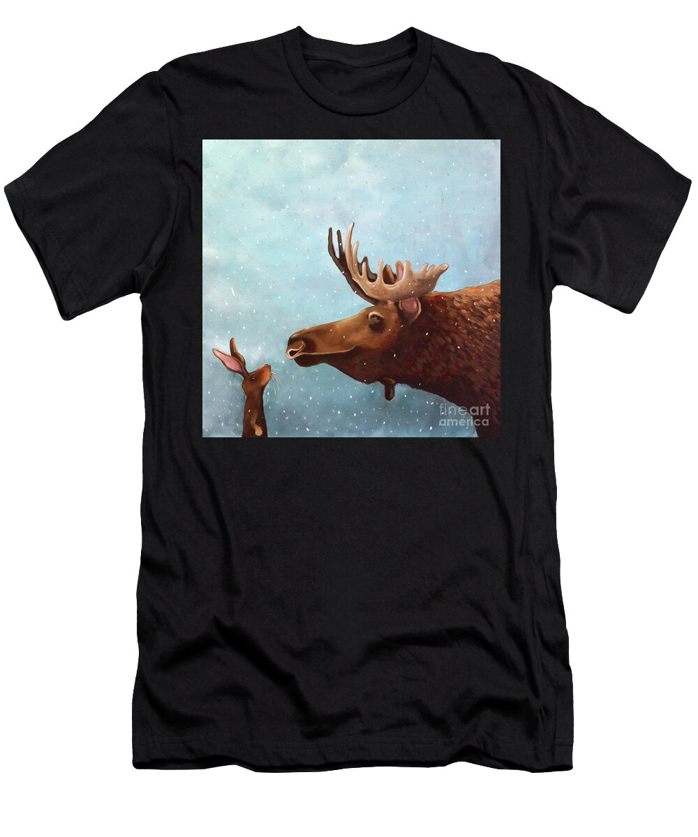 Moose T-Shirt featuring the painting Moose and Rabbit by Lucia Stewart