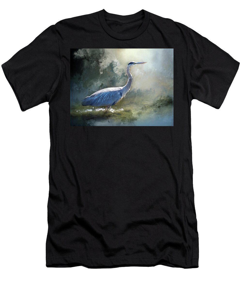 Blue Heron Painting T-Shirt featuring the painting Morning Blues - Heron by Jeanette Mahoney