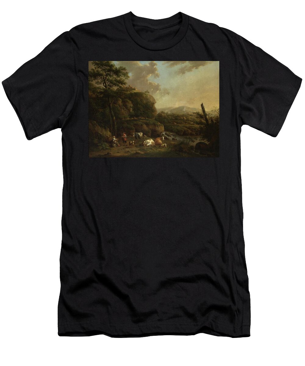Landscape T-Shirt featuring the painting Mountain Landscape With Shepherds by Henricus Josephus Antonissen