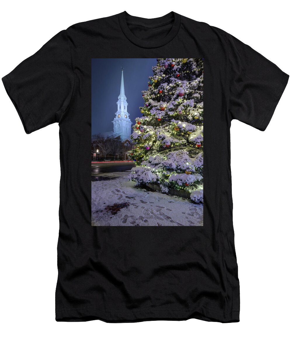 Market Square T-Shirt featuring the photograph New Snow For Christmas by Jeff Sinon