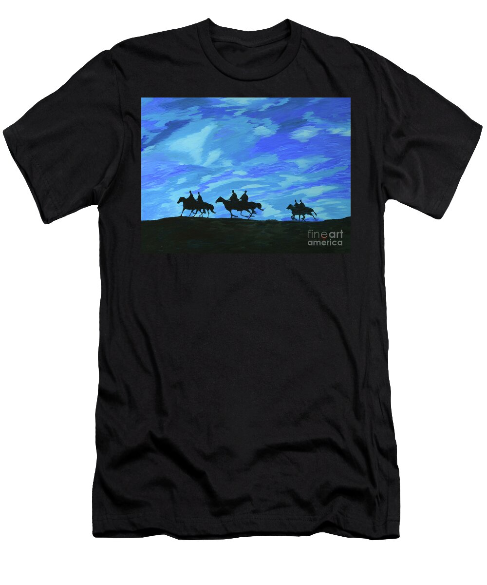 Night T-Shirt featuring the painting Night Riders by Aicy Karbstein