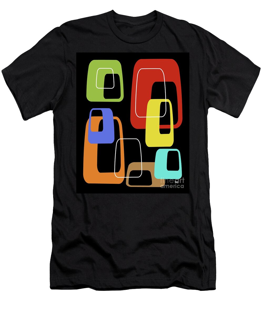 Mid Century Modern T-Shirt featuring the digital art Oblongs on Black 3 by Donna Mibus