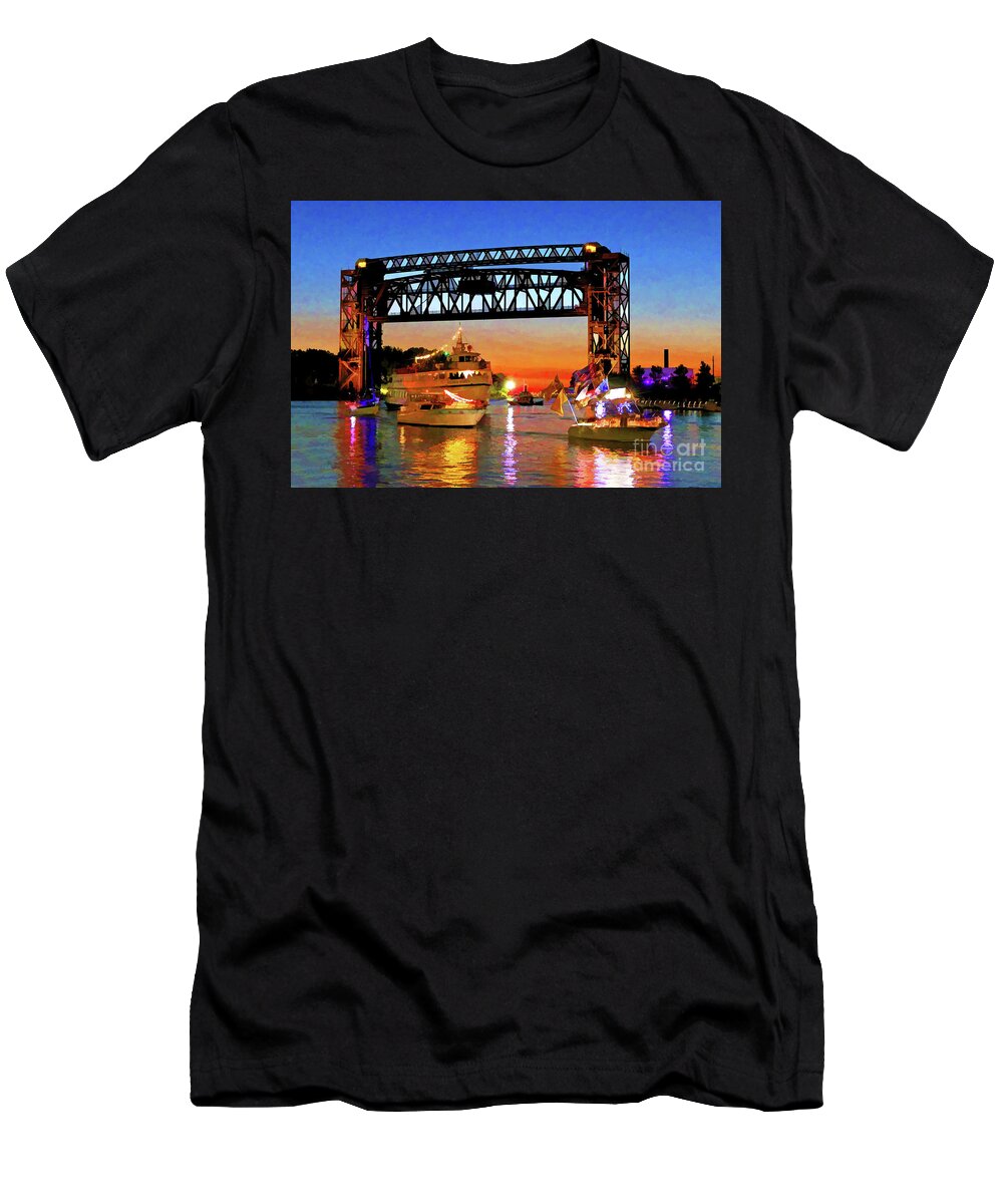 Parade Of Lighted Boats T-Shirt featuring the digital art Parade of Lighted Boats by Mark Madere