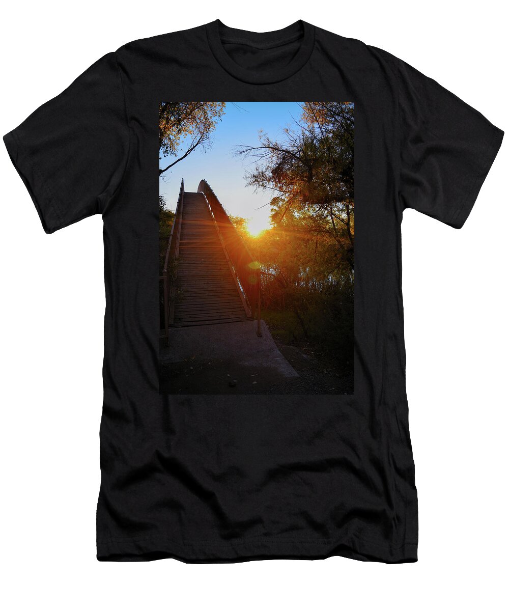 Patagonia T-Shirt featuring the photograph Patagonia Lake Bridge and Susnet by Chance Kafka