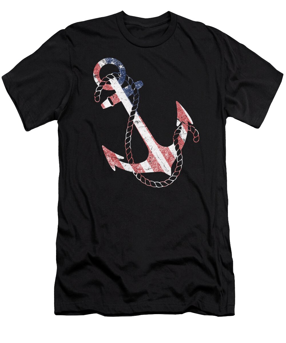 Funny T-Shirt featuring the digital art Patriotic American Flag Anchor by Flippin Sweet Gear