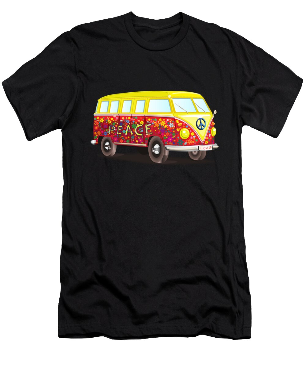 Cool T-Shirt featuring the digital art Peace And Love Hippy Van by Flippin Sweet Gear