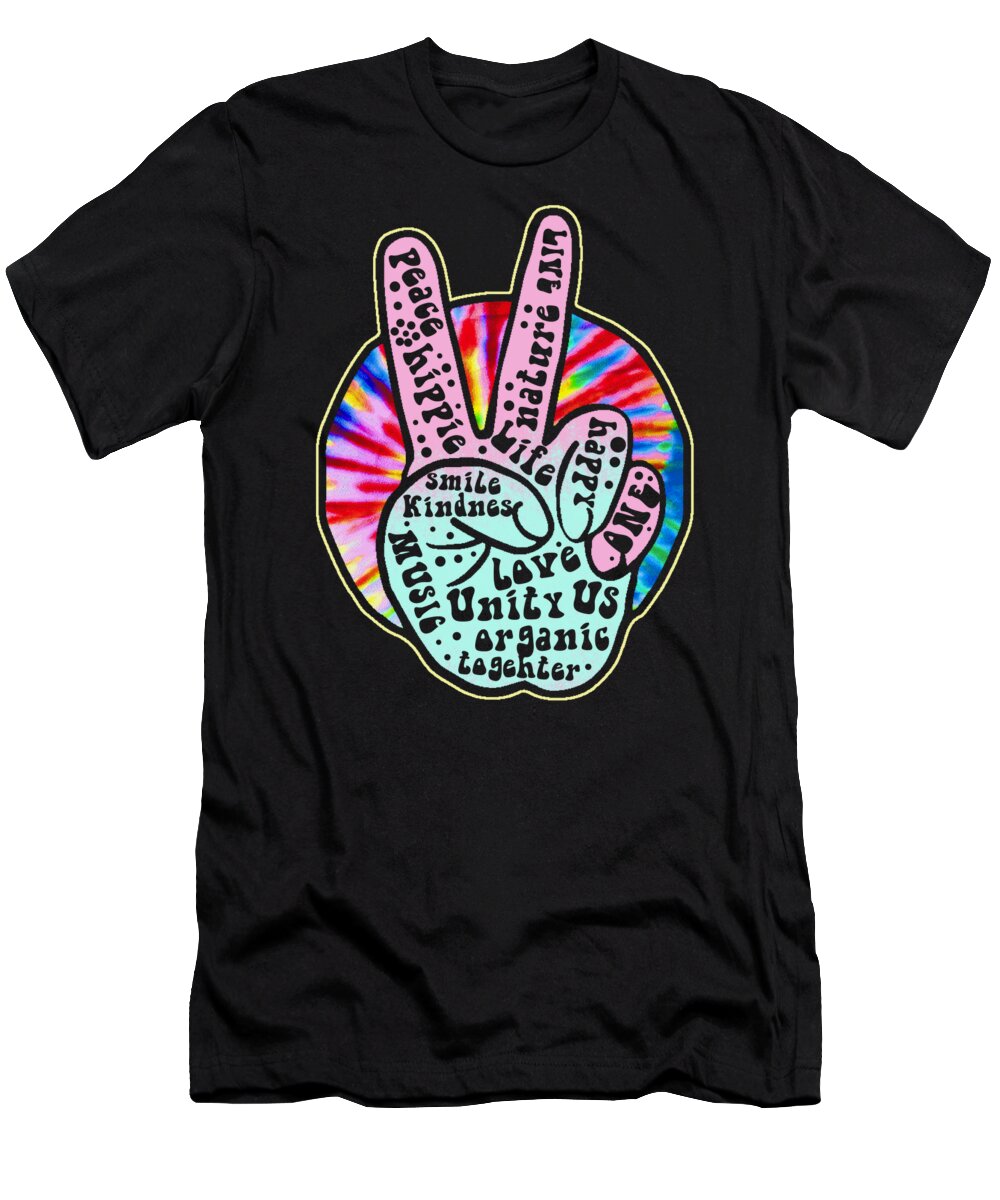 Peace Sign T-Shirt featuring the digital art Peace Love And Unity by Mister Tee