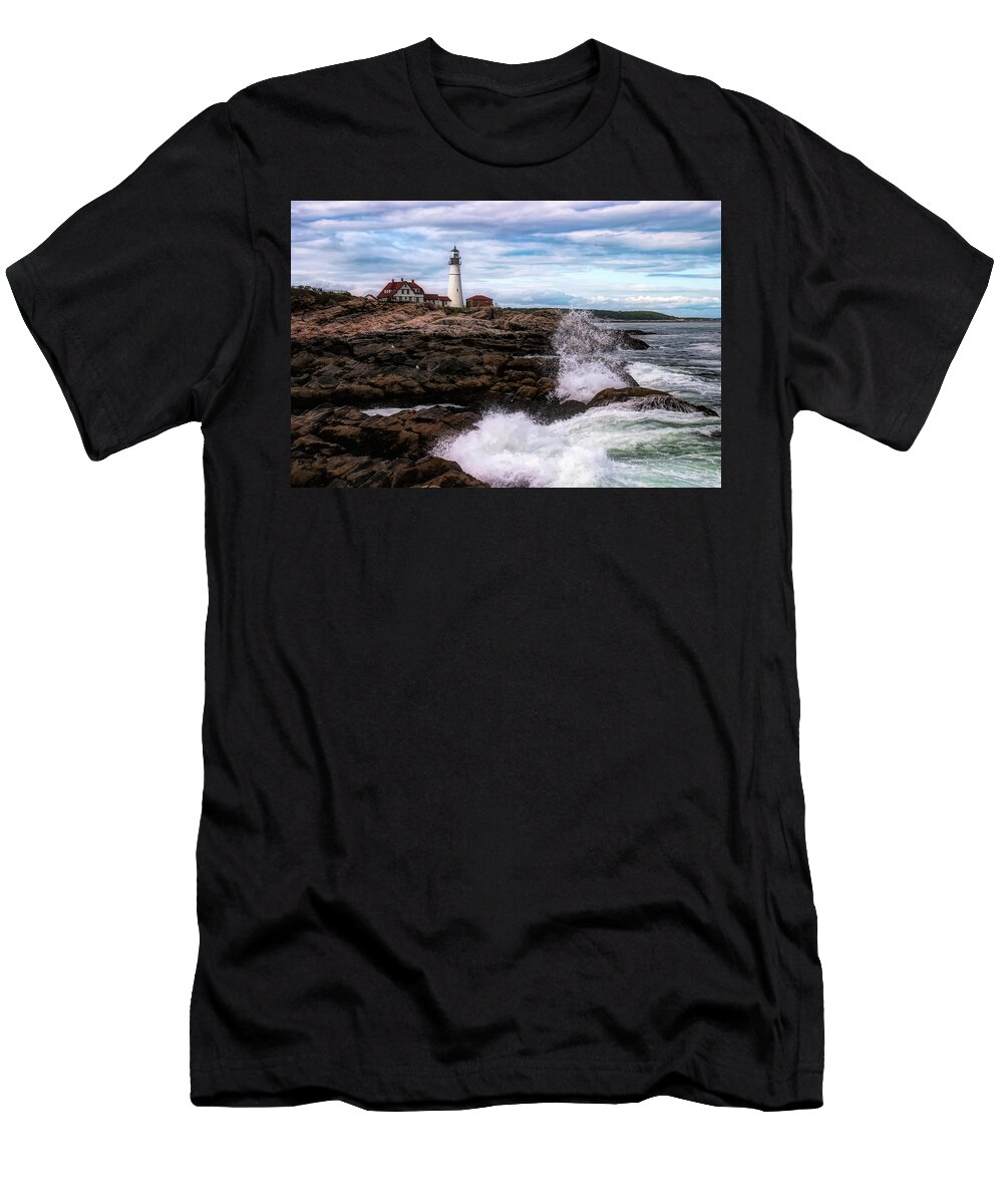 Portland Lighthouse T-Shirt featuring the photograph Portland Head Lighthouse Maine by Jeff Folger