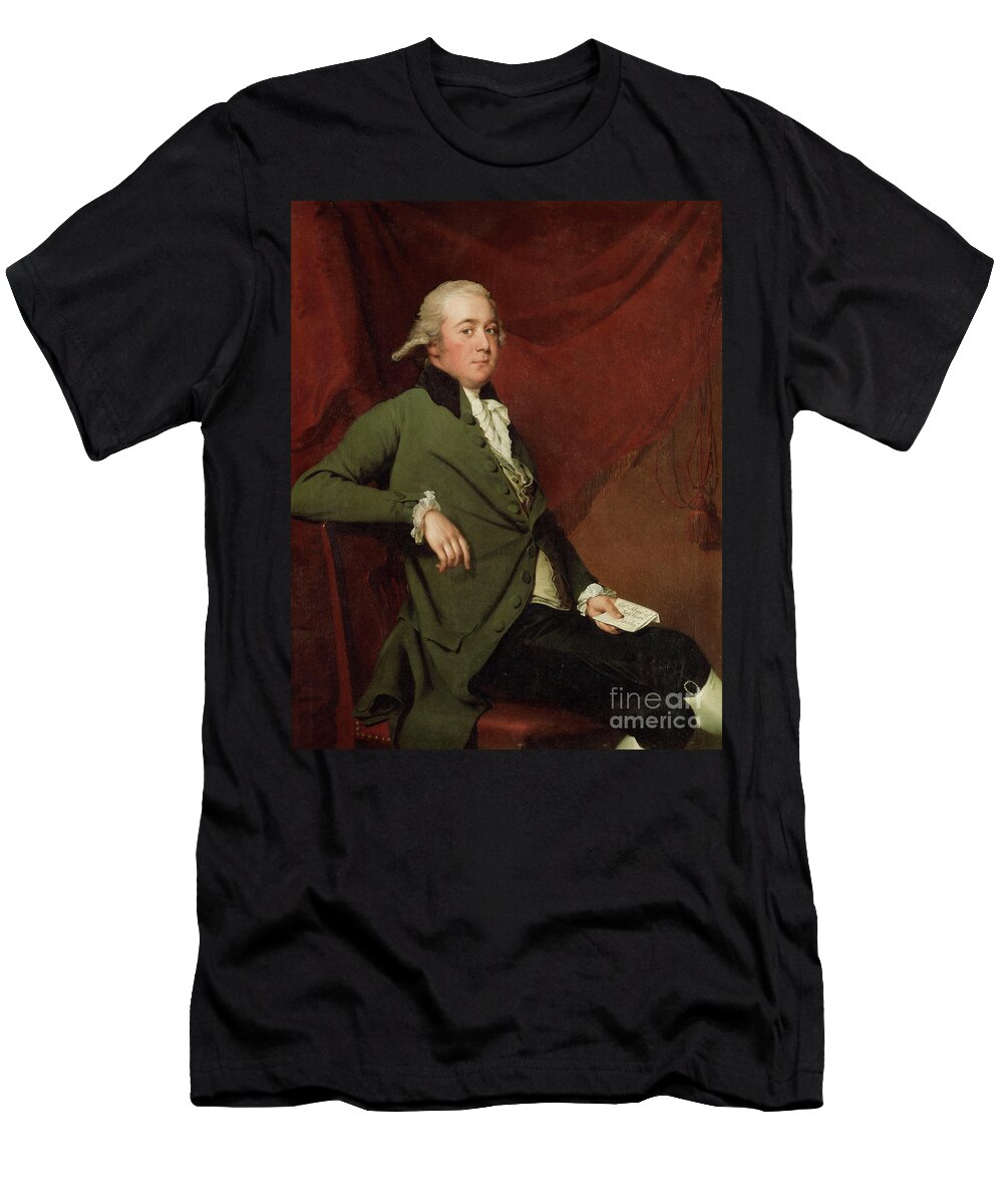 Art T-Shirt featuring the painting Portrait Of Edward Abney, Seated Three-quarter-length, In A Green Coat, Holding A Letter Against A Red Curtain, Late 1780s by Joseph Wright Of Derby