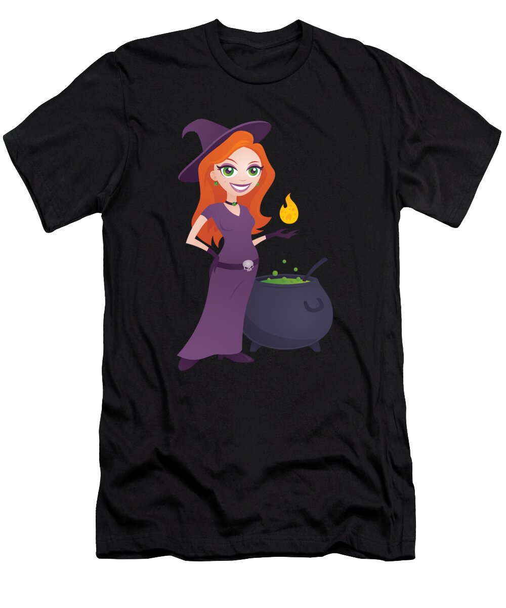Beautiful T-Shirt featuring the digital art Pretty Witch with Cauldron by John Schwegel