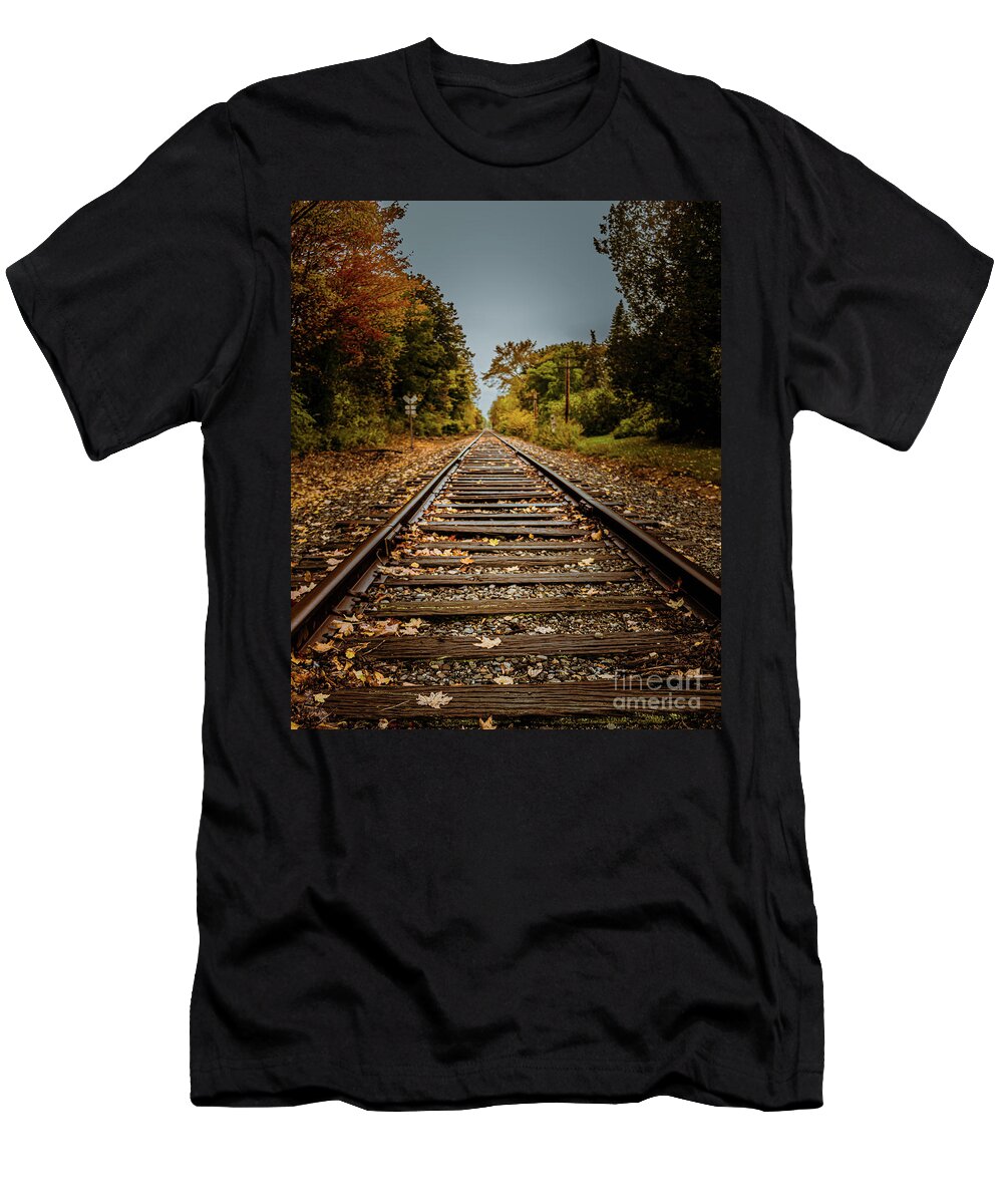 Autumn T-Shirt featuring the photograph Railroad Tracks Yarmouth by Elizabeth Dow