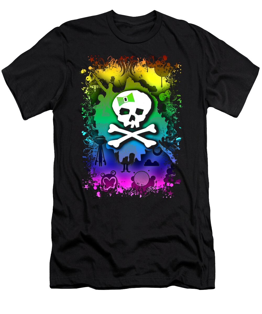 Kawaii T-Shirt featuring the digital art Rainbow Kawaii Skull by Roseanne Jones