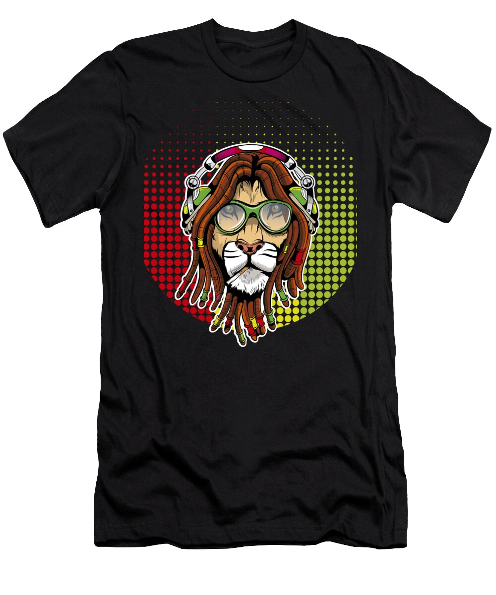 Headphones T-Shirt featuring the digital art Rastafari Lion by Mister Tee