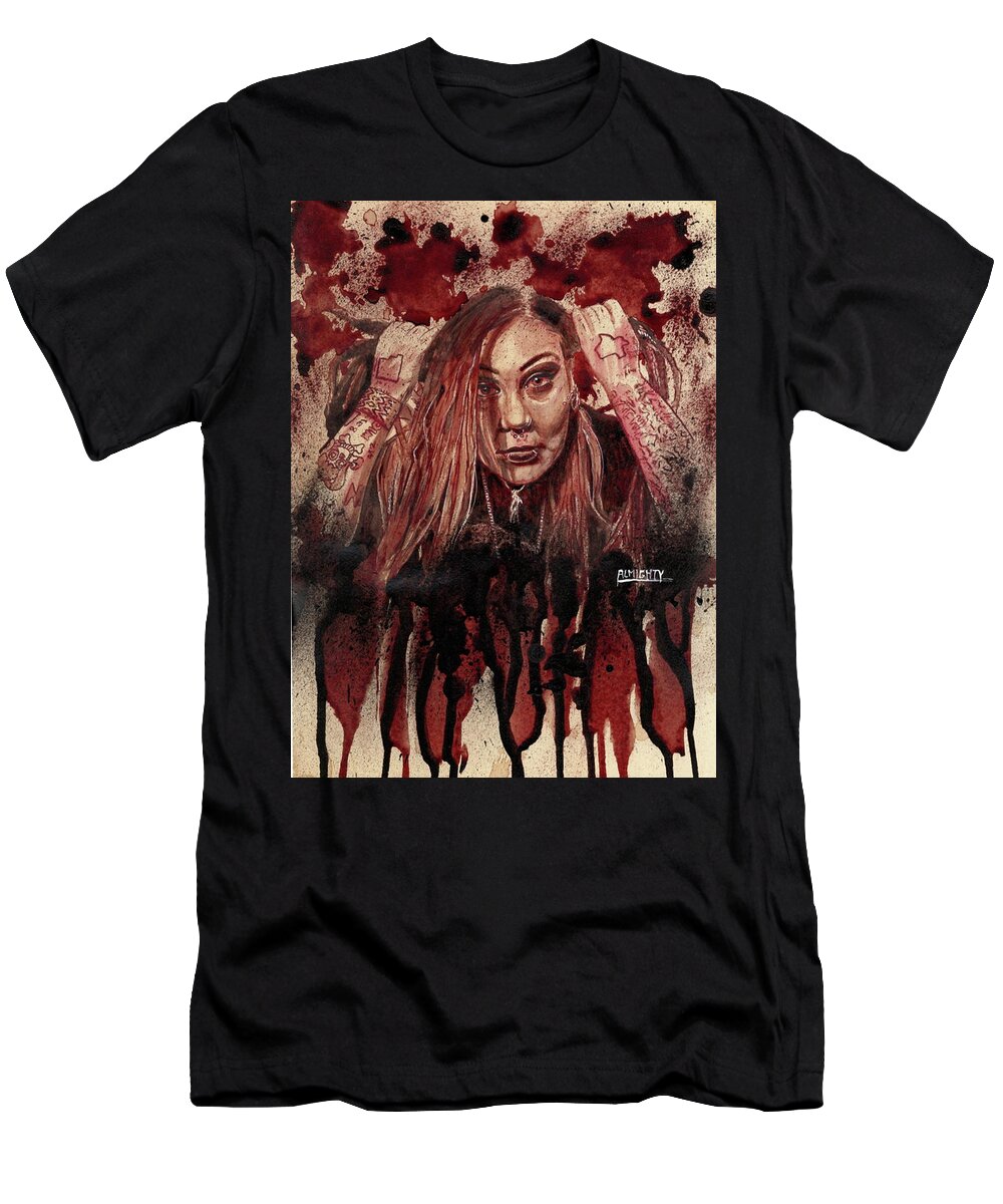 Ryan Almighty T-Shirt featuring the painting RAZAKEL port dry blood by Ryan Almighty