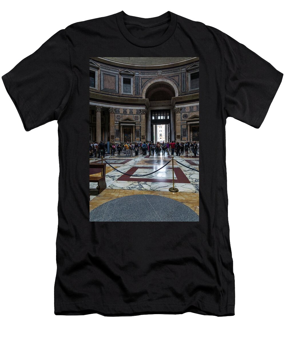 Georgia Mizuleva T-Shirt featuring the photograph Ready for Rainfall - The Pantheon Interior Cordoned Off by Georgia Mizuleva