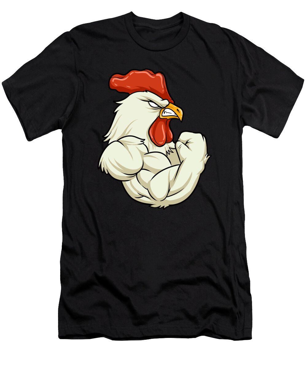 Fitness T-Shirt featuring the digital art Rooster At The Gym Fitness Training Muscles by Mister Tee