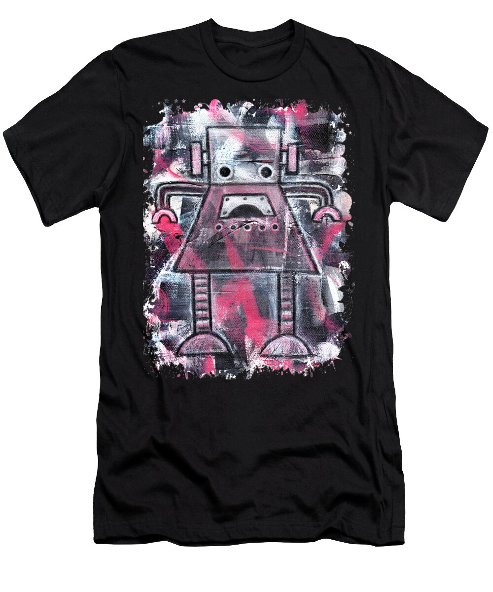 Robot T-Shirt featuring the painting Ruby Robot Graphic by Roseanne Jones