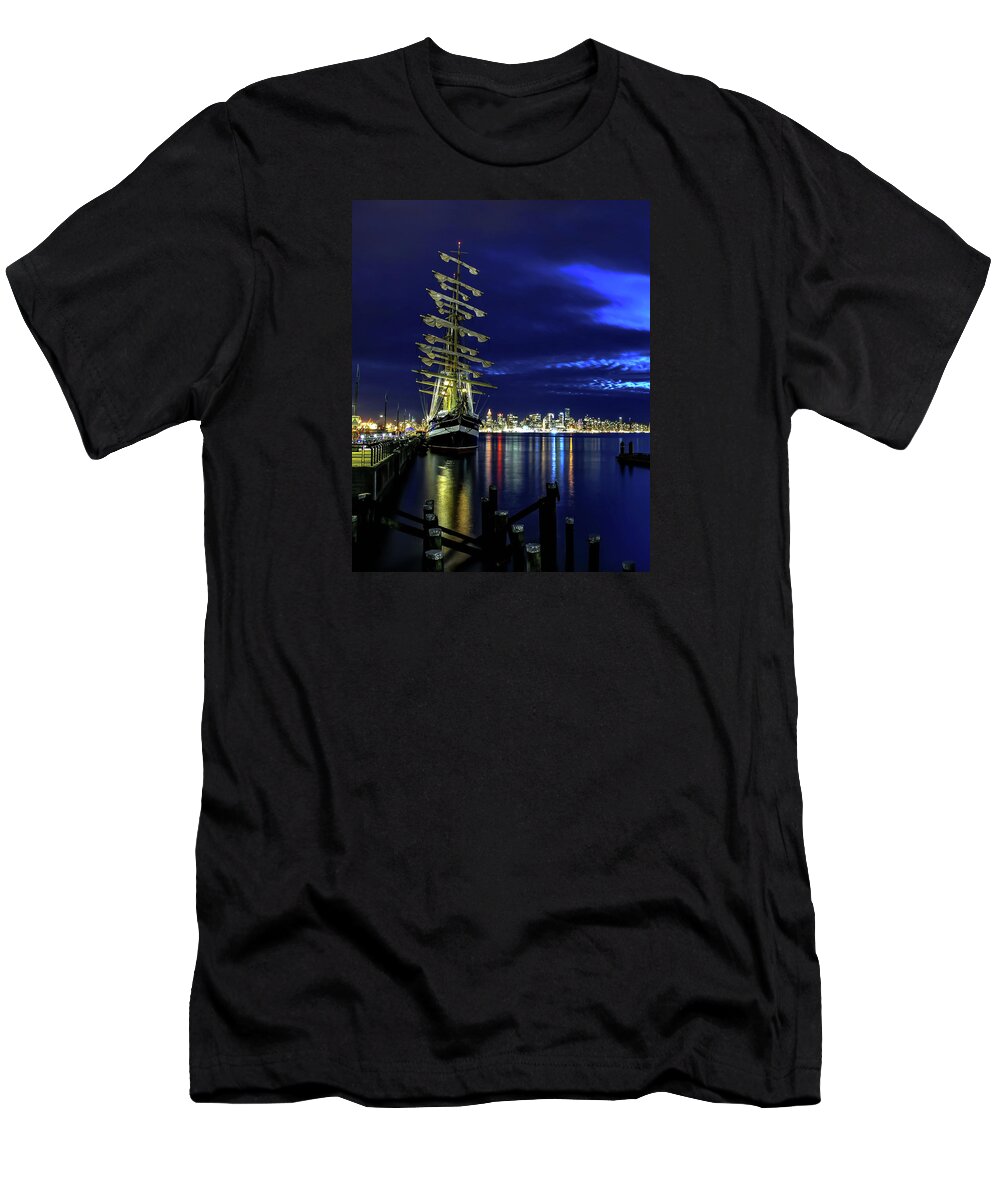 Alex Lyubar T-Shirt featuring the photograph Russian Sailing Ship Kruzenshtern by Alex Lyubar