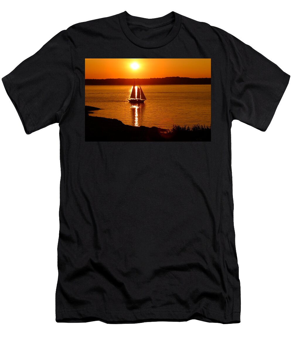 Photography T-Shirt featuring the photograph Sailing At Sunset by Jeffrey PERKINS