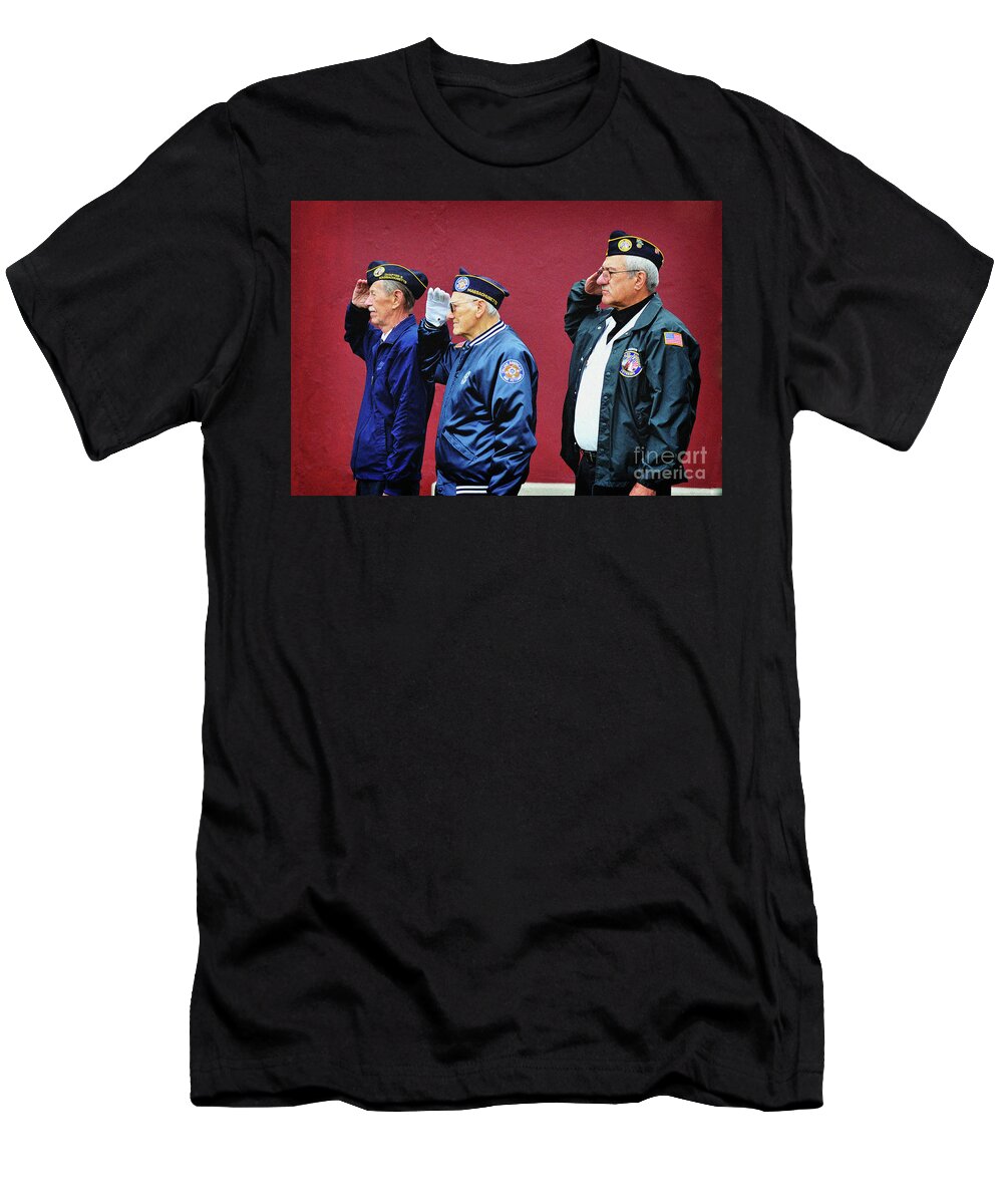Three Vets Salute The Flag T-Shirt featuring the photograph Saluting the Flag by Jim Calarese