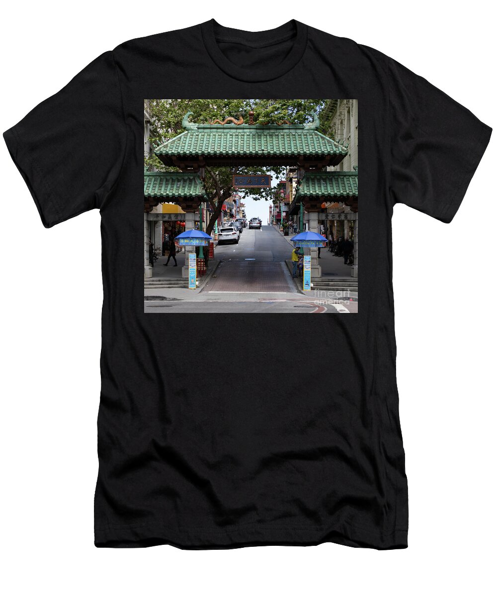Wingsdomain T-Shirt featuring the photograph San Francisco Chinatown Dragon Gate R401 sq by Wingsdomain Art and Photography
