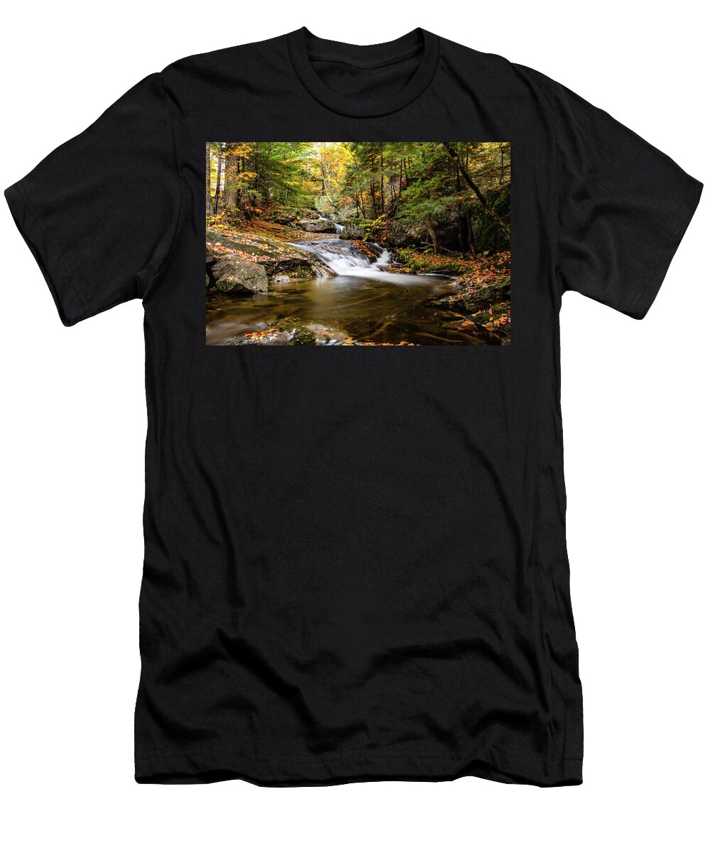 Autumn Foliage New England T-Shirt featuring the photograph Sandwich Notch road waterfall New Hampshire by Jeff Folger