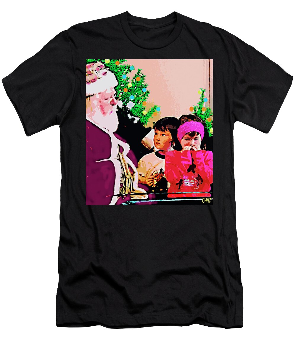Christmas T-Shirt featuring the painting Santa and the kids by CHAZ Daugherty