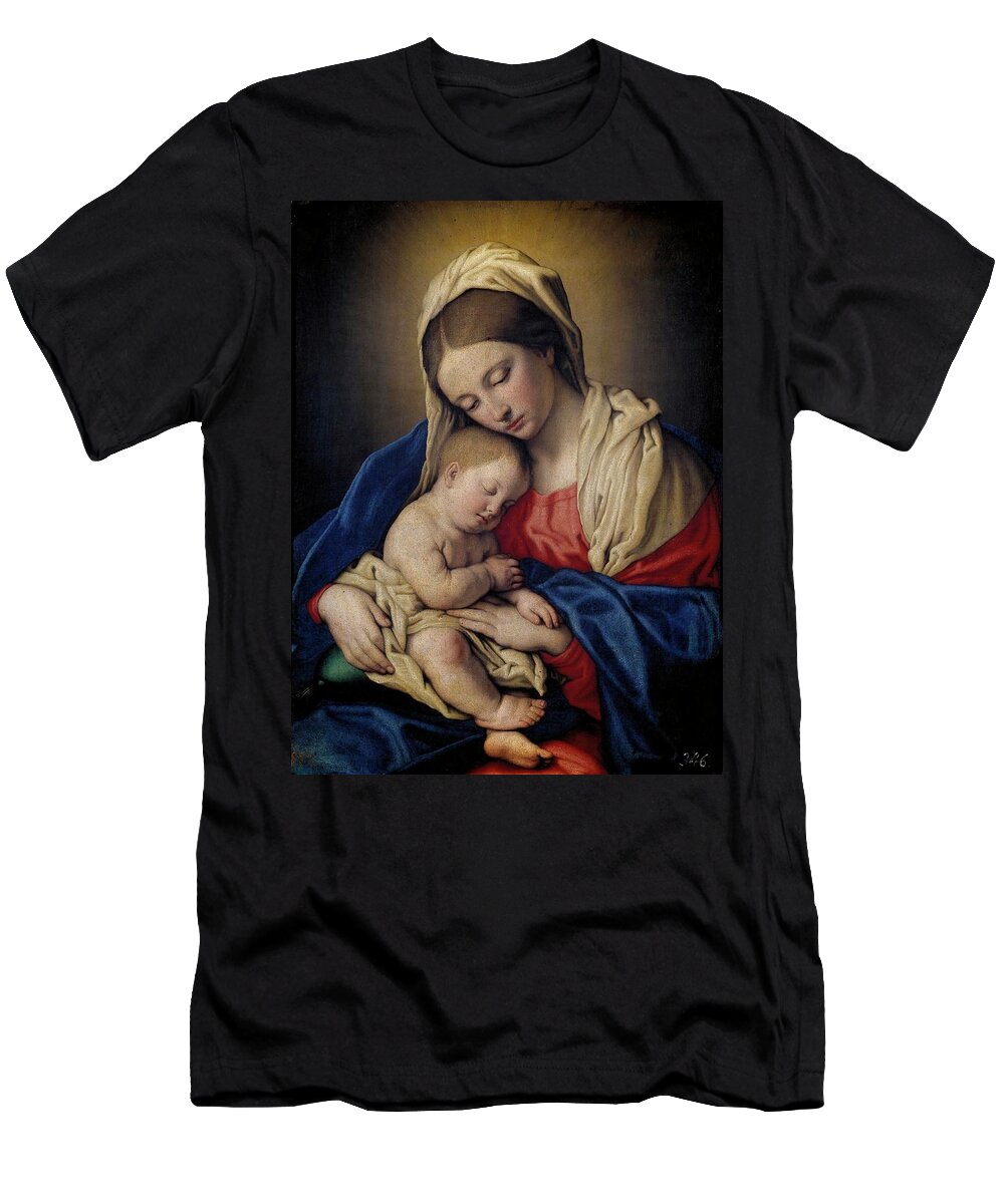 Child Jesus T-Shirt featuring the painting Sassoferrato / 'Madonna and Child', 17th century, Italian School. CHILD JESUS. VIRGIN MARY. by Giovanni Battista Salvi da Sassoferrato -1609-1685-