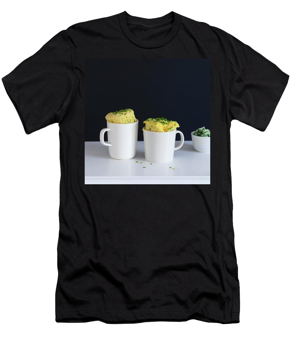 Ip_12316585 T-Shirt featuring the photograph Savoury Mug Cakes With Cheddar And Chives by Akiko Ida
