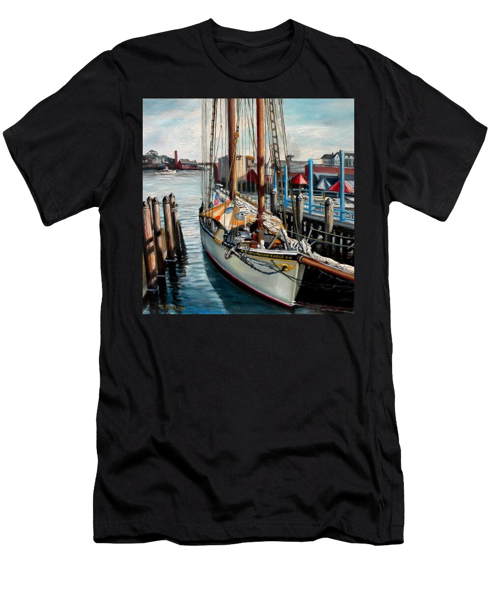 Gloucester T-Shirt featuring the painting Schooner American Eagle, Gloucester, MA by Eileen Patten Oliver