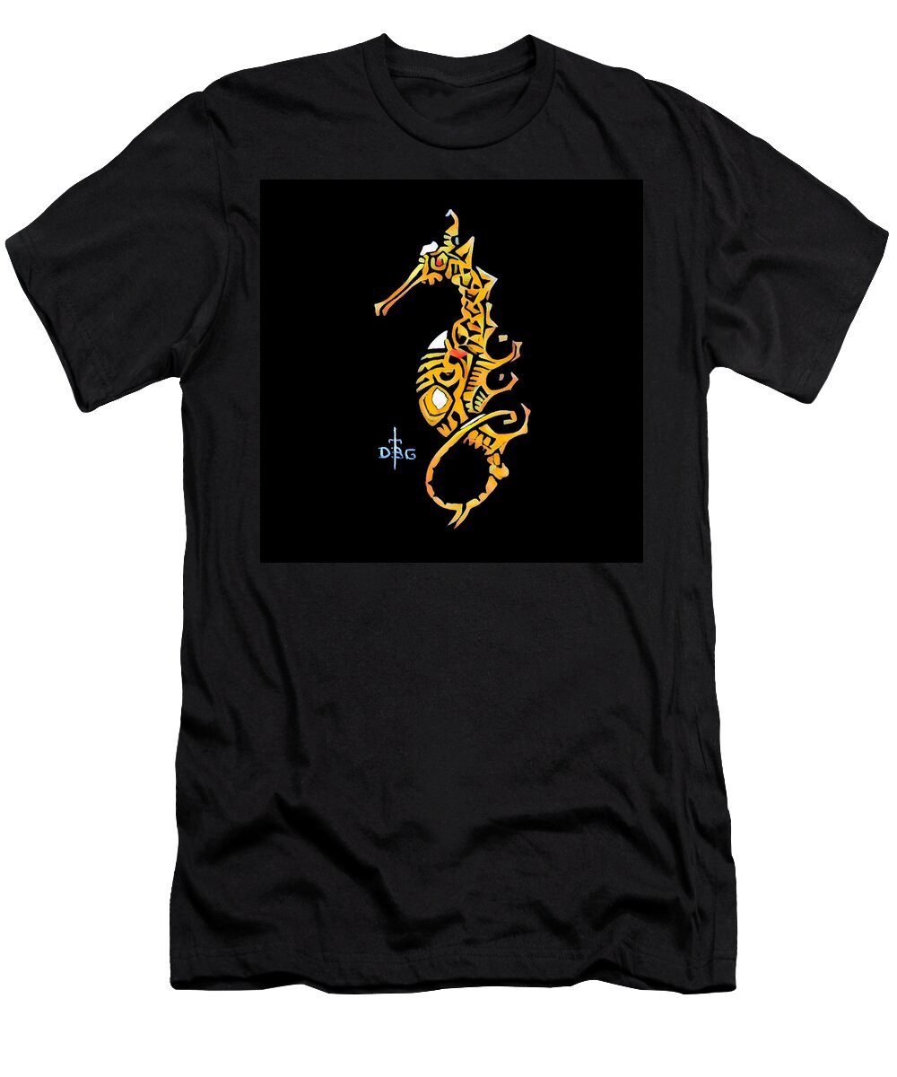 Seahorse T-Shirt featuring the digital art Seahorse Golden by David Bader