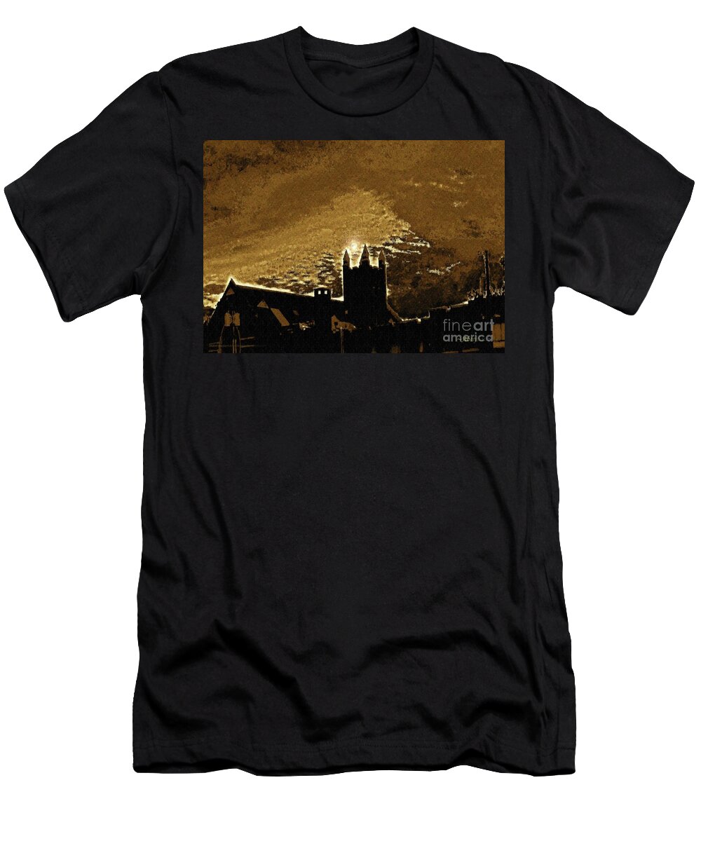 American Churches T-Shirt featuring the digital art Sepia Angel over Asbury by Aberjhani